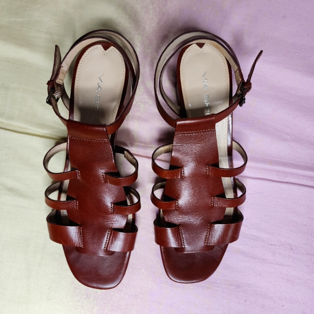 Brown Via Spiga Strappy Leather 1.75 in. Heels/Sandals